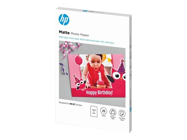 HP - Matt - 8,8 mille - 100 x 150 mm - 180 g/m² - 25 ark fotopapir - for Deskjet Ink Advantage 1275; Officejet 38XX, 46XX, 52XX, 57XX, 68XX, 69XX, ...