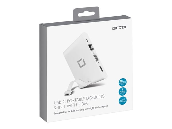 DICOTA USB-C Portable Docking 9-in-1 with HDMI - Dokkingstasjon - USB-C - VGA, HDMI