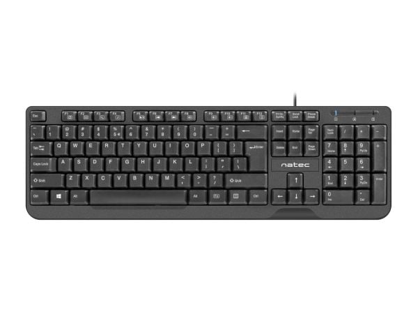 NATEC TROUT, Full størrelse (100 og), Koblet med ledninger (ikke trådløs), USB, Membrannøkkelbryter, QWERTY, Sort
