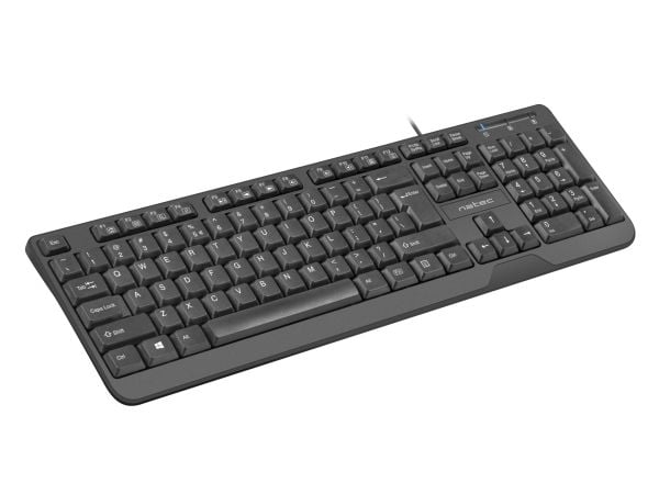 NATEC TROUT, Full størrelse (100 og), Koblet med ledninger (ikke trådløs), USB, Membrannøkkelbryter, QWERTY, Sort