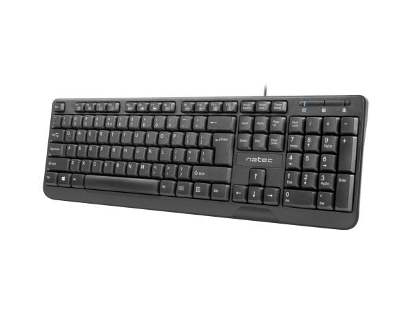 NATEC TROUT, Full størrelse (100 og), Koblet med ledninger (ikke trådløs), USB, Membrannøkkelbryter, QWERTY, Sort