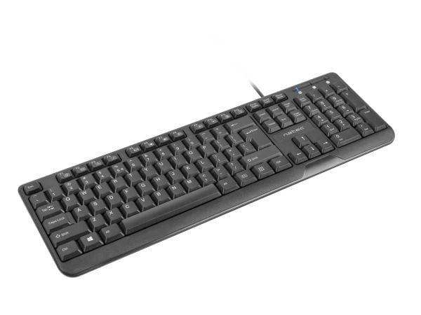 NATEC TROUT, Full størrelse (100 og), Koblet med ledninger (ikke trådløs), USB, Membrannøkkelbryter, QWERTY, Sort
