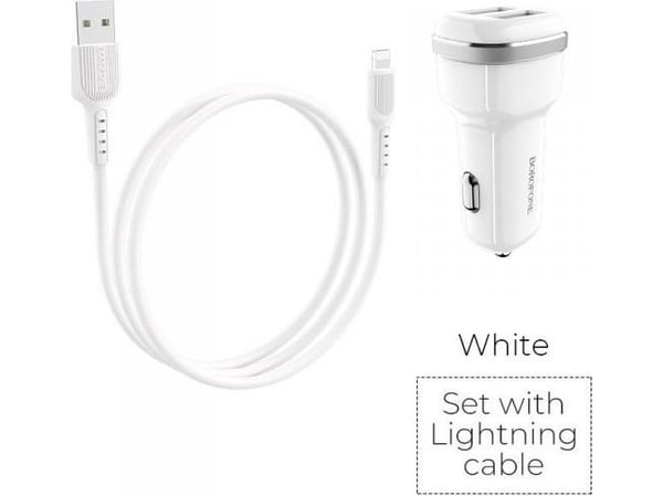 Borofone - autolaturi 2x USB Lightning kaapeli eli valkoinen, valkoinen