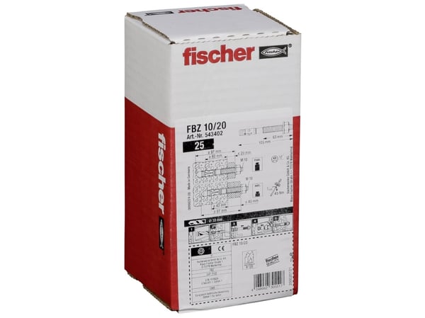 Fischer FBZ 10/20, Bolter, Stål, Betong, Sølv, 25 stykker