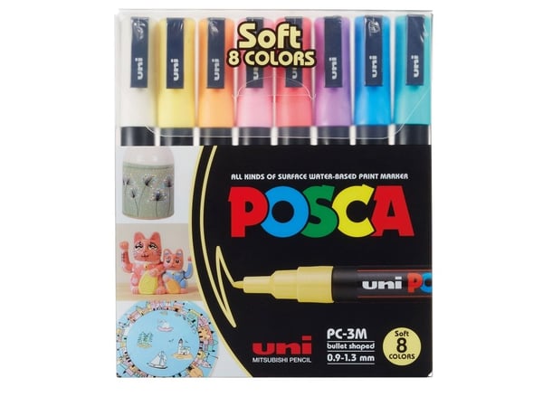 Marker Uni Posca PC-3M Soft Colors med 8 stk. ass. farver