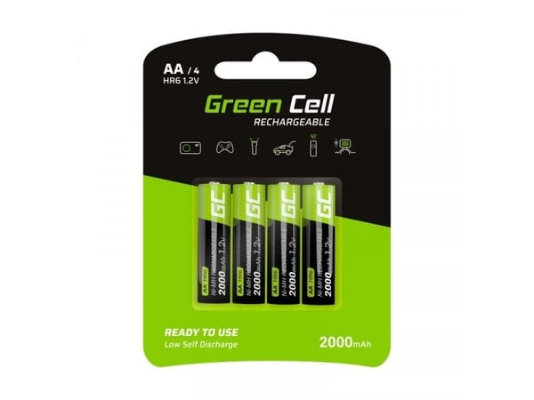 Green Cell GR02, Oppladbart batteri, AA, Nikkelmetallhydrid (NiMH), 1,2 V, 2 stykker, 2000 mAh
