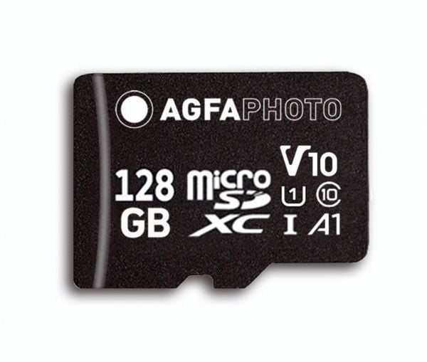 AgfaPhoto - Flashminnekort (SD-adapter inkludert) - 128 GB - Video Class V30 / UHS Class 3 / Class10 - microSDXC UHS-I