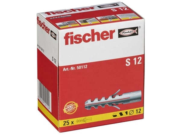 Fischer 50112, Veggplugg, Lettbetong, Murstein, Betong, Foam concrete, Nylon, Grå, 1,2 cm, 60 mm