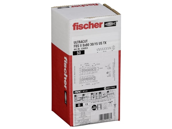 Fischer 536853, Skru, Betong, Heks, Rustfritt stål, 80 mm, 50 stykker