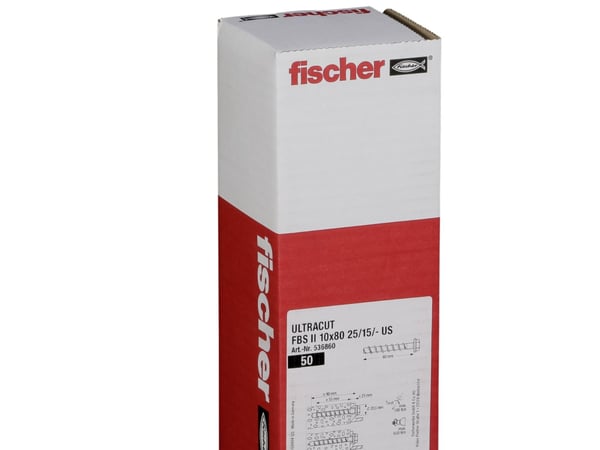 Fischer 536860, Skru, Betong, Heks, Rustfritt stål, 80 mm, 50 stykker