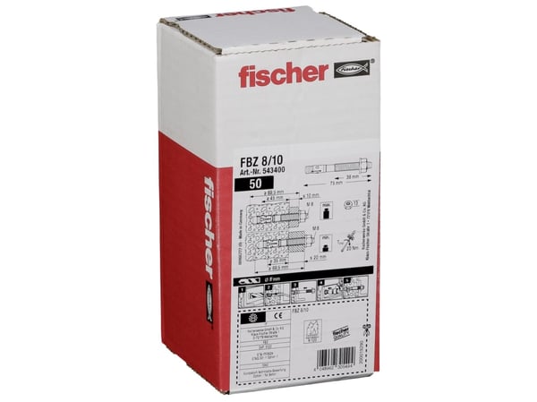 Fischer FBZ 8/10, Vekslebolt, Betong, Metall, Sølv, M8, 75 mm