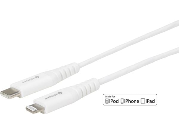 eSTUFF - Lightning-kabel - Lightning hane till USB-C hane - 1 m - vit - Strömförsörjningsstöd