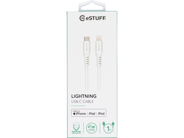 eSTUFF - Lightning-kabel - Lightning hane till USB-C hane - 1 m - vit - Strömförsörjningsstöd