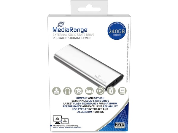 MediaRange MR1101 - SSD - 240 GB - ekstern (bærbar) - M.2 - USB 3.2 Gen 2 (USB-C kontakt) - sølv