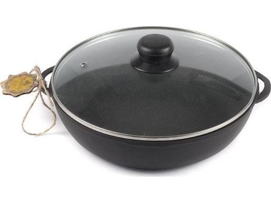 Maysternya støpejernskjel/gryte 28*6 cm med glasslokk | T104C3