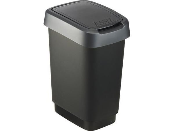 Rotho Twist - Avfallskurv - flipp-/svinglokk - 10 L - polypropylen (PP) - mørkt sølv