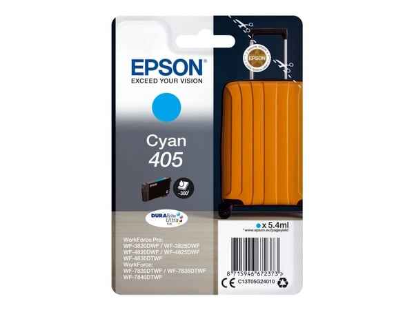 Epson Singlepack Cyan 405 DURABrite Ultra Ink, Perusvärintuotto, Väriainepohjainen muste, 5,4 ml, 1 kpl, Kertapakkaus