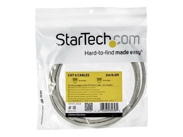 StarTech.com N6PATC2MGR, 2 m, Cat6, U/UTP (UTP), RJ-45, RJ-45, Harmaa