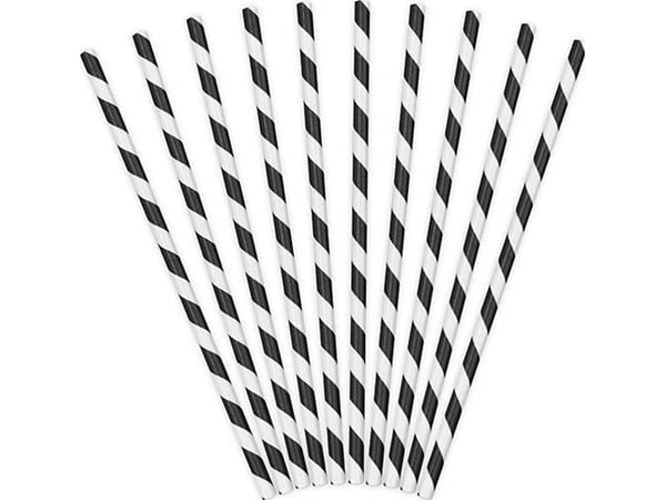Party Deco papirsugerør i striper 19,5 cm svarte 10 stk universell