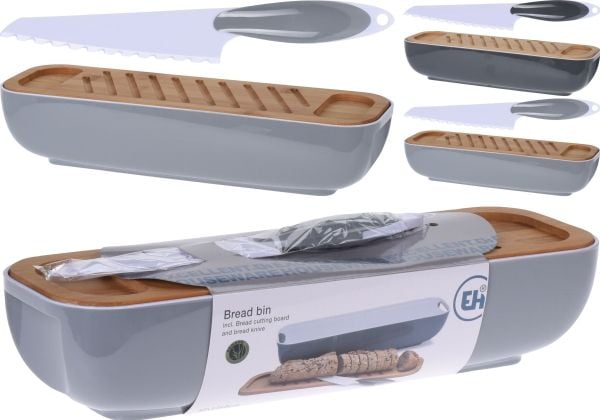 Brødboks Excellent Houseware i plast med skjærebrett