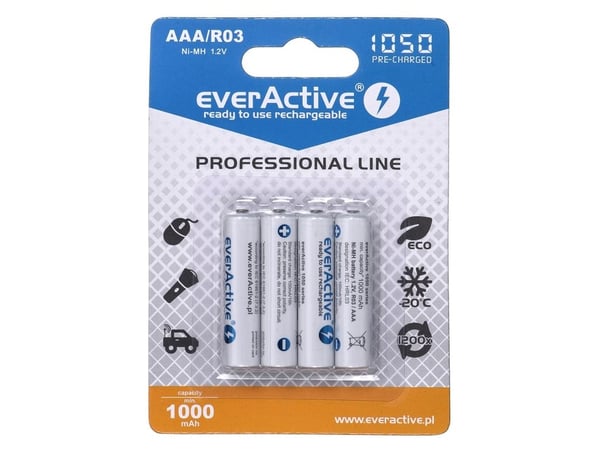 Everactive EVHRL03-1050, Oppladbart batteri, AAA, Nikkelmetallhydrid (NiMH), 1,2 V, 4 stykker, 1050 mAh