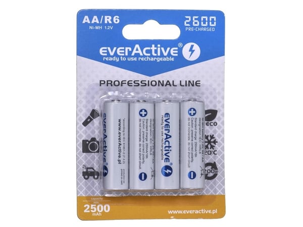 Everactive EVHRL6-2600, Oppladbart batteri, Nikkelmetallhydrid (NiMH), 1,2 V, 4 stykker, 2500 mAh, -20 - 50 °C