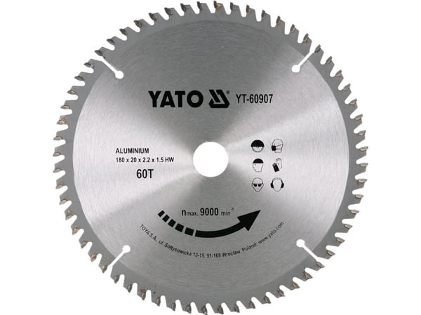 Yato sirkelsag for aluminium 180x52x20mm YT-60907