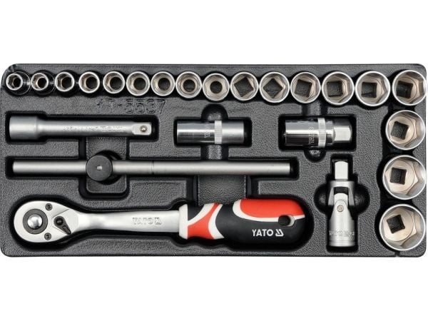 Yato YT-5537, Støpselsett, 1/2", Metrisk, 23 hoder, Krom-molybden-stål, 385 mm