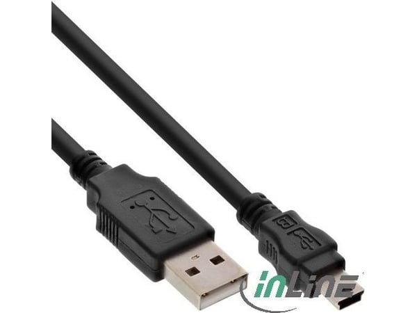 InLine 33107K, 0,5 m, USB A, Mini-USB B, USB 2.0, uros-/urosliitin, musta