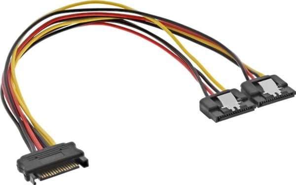 InLine 29683C, 2 x SATA 155-pin, SATA 15-pin, 0,3 m, Hankjønn, Hunkjønn, Rett