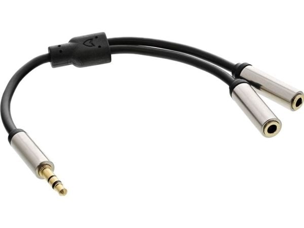 InLine S-99250, 3.5mm, Hankjønn, 2 x 3.5mm, Hunkjønn, 0,15 m, Svart, Sølv