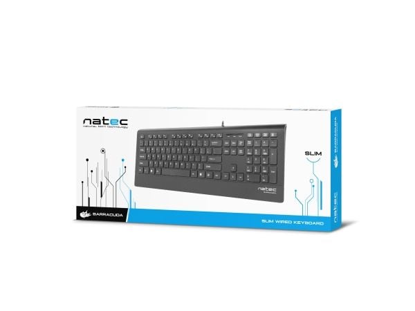 NATEC BARRACUDA, Full størrelse (100 og), Koblet med ledninger (ikke trådløs), USB, Membrannøkkelbryter, QWERTY, Sort