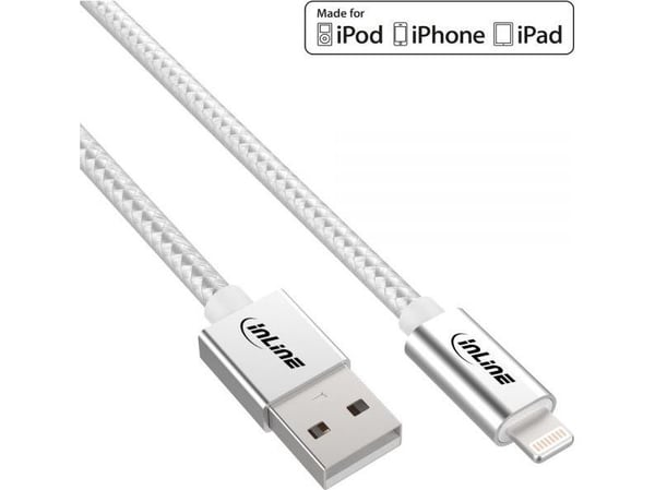 InLine 31422A, 2 m, Lightning, USB A, Silver, Rak, Rak