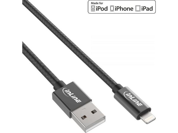 InLine 31411B, 1 m, Lightning, USB A, Svart, Rak, Rak