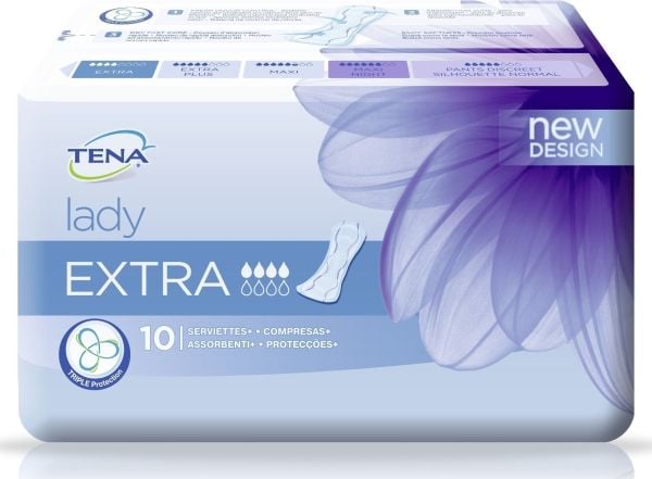TENA Lady Extra, Inkontinenspute, Kvinne, 10 stykker, Veske
