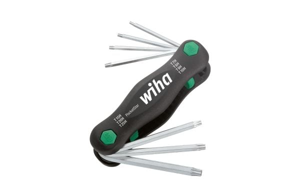 Wiha 25128, Sammenleggbare torx-nøkler, T10, T15, T20, T25, T7, T8, T9, Sort, Grønn, Kromvanadiumstål, Plast, 104 g
