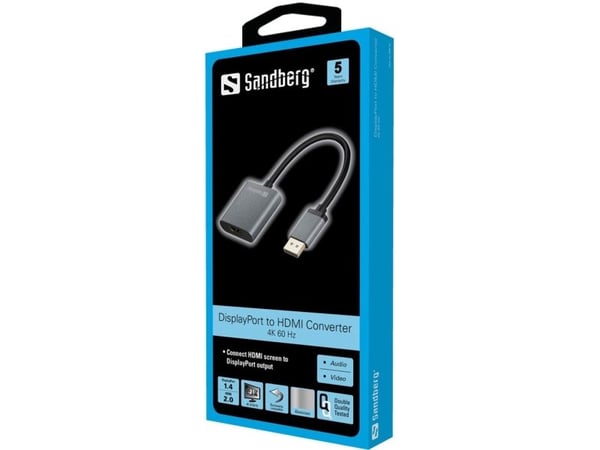 Sandberg - Video adapter - DisplayPort hann til HDMI hunn - 20 cm - 4K-støtte