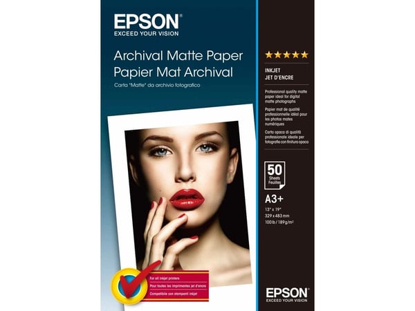 Epson Archival - Matt - Super A3/B (330 x 483 mm) - 192 g/m² - 50 ark papir - for SureColor SC-P700, P7500, P900, P9500, T2100, T3100, T3400, T3405...