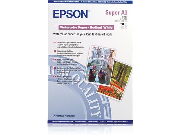 Epson - Strålende hvit - A3 plus (329 x 423 mm) - 188 g/m² - 20 ark vannfargepapir - for SureColor P5000, P800, SC-P10000, P20000, P5000, P700, P75...