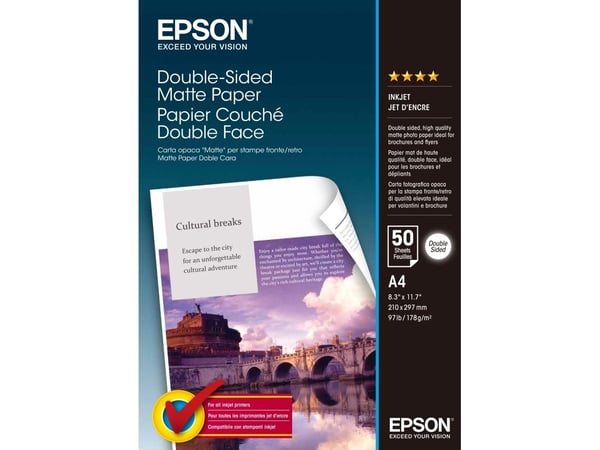 Epson Double-Sided Matte Paper - Matt - A4 (210 x 297 mm) - 178 g/m² - 50 ark papir - for Epson L6190; EcoTank ET-2850, 2851, 2856, 4850, L6460, L6...
