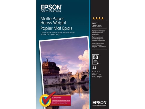 Epson - Matt - A4 (210 x 297 mm) - 167 g/m² - 50 ark papir - for EcoTank ET-2850, 2851, 2856, 4850, L6460; SureColor SC-P700, P900; WorkForce Pro W...