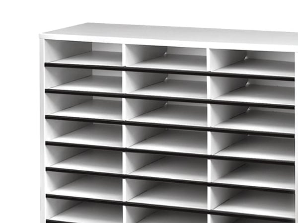 Fellowes post- og brosjyreholder, 24 rom horisontal grå, for oppbevaring og sortering av post og brosjyrer (25041)