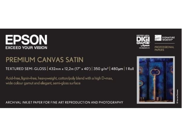 Epson PremierArt Water Resistant Canvas - Blank - Rull (43,2 cm x 12,2 m) - 350 g/m² - 1 rull(er) lerretspapir - for SureColor P5000, P800, SC-P100...