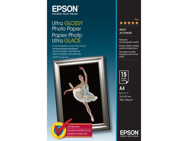 Epson Ultra Glossy Photo Paper - Blank - A4 (210 x 297 mm) 15 ark fotopapir - for EcoTank ET-1810, 2810, 2811, 2814, 2815, 2820, 2825, 2826, 2850, ...