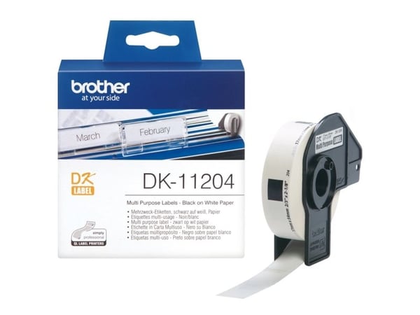 Brother DK-11204 - Svart på hvitt - 17 x 54 mm 400 etikett(er) (1 rull(er) x 400 flerbruks merkelapper - for Brother QL-1050, QL-500, QL-550, QL-56...