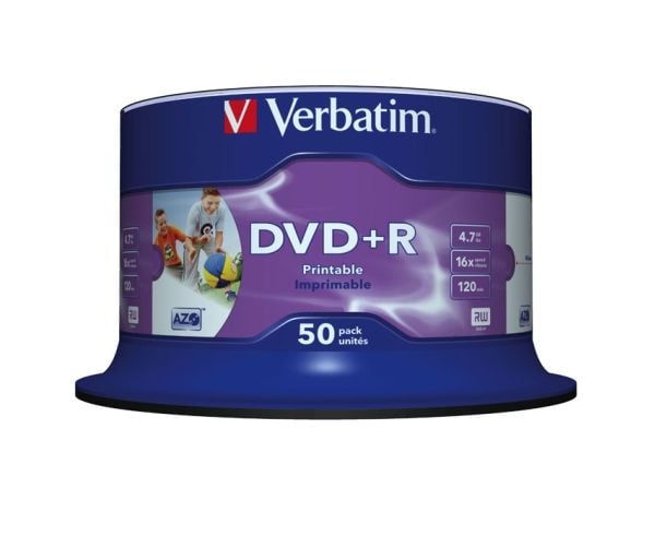 Verbatim DVD+R Wide Inkjet Printable No ID Brand, DVD+R, 120 mm, Tulostettava, Akseli, 50 kpl, 4,7 GB