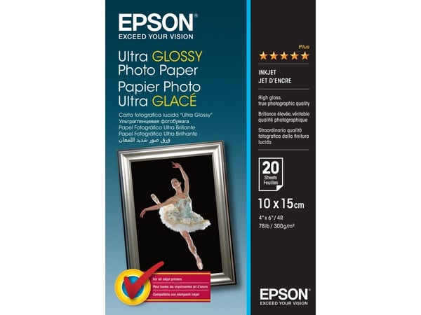 Epson Ultra Glossy Photo Paper - Blank - 100 x 150 mm 20 ark fotopapir - for EcoTank ET-1810, 2810, 2811, 2814, 2815, 2820, 2825, 2826, 2850, 2851,...