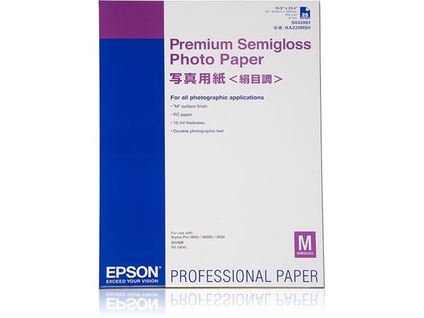 Epson Premium Semigloss Photo Paper - Halvblank - A2 (420 x 594 mm) - 251 g/m² - 25 ark fotopapir - for SureColor P5000, SC-P7500, P900, P9500, T21...