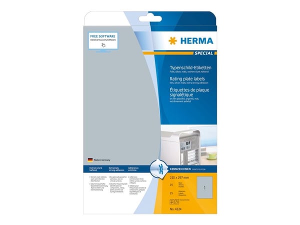 HERMA 4224, Hopea, Suorakulmio, Kiinteä, A, Polyesteri, Matta
