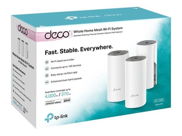 TP-Link Deco E4 - Wi-Fi-system - (3 rutere) - maske - Wi-Fi 5 - Dobbeltbånd (en pakke 3)